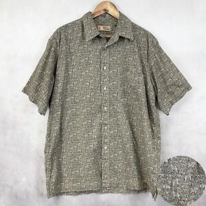 Bass Earth Men Shirt Size Large Casual Elephant Safari Jungle Earthy‎ Pachyderms